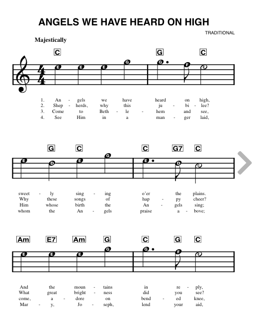 Angels We Have Heard on High lead sheet: Alberti Bass
