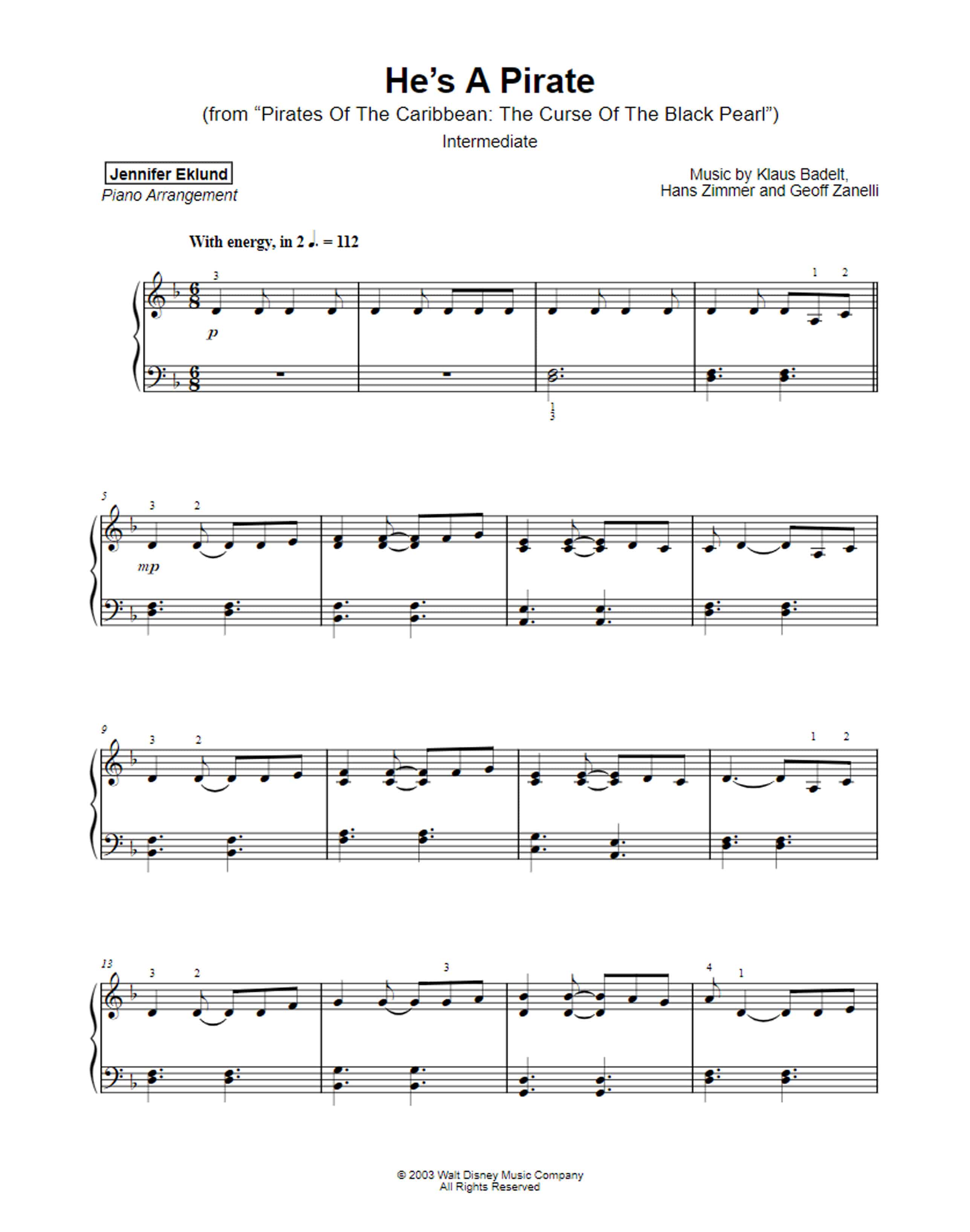 Hes a Pirate Sheet Music