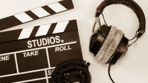film clapper board, headphones
