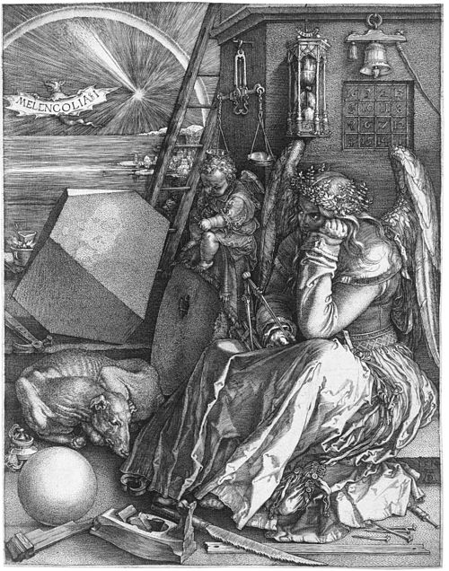  Albrecht Dürer's copper plate engraving Melencolia I, 1514. 