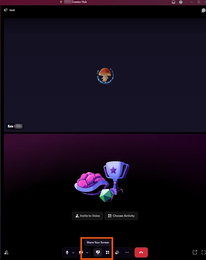 Discord voice channel controls with Share Your Screen highlighted