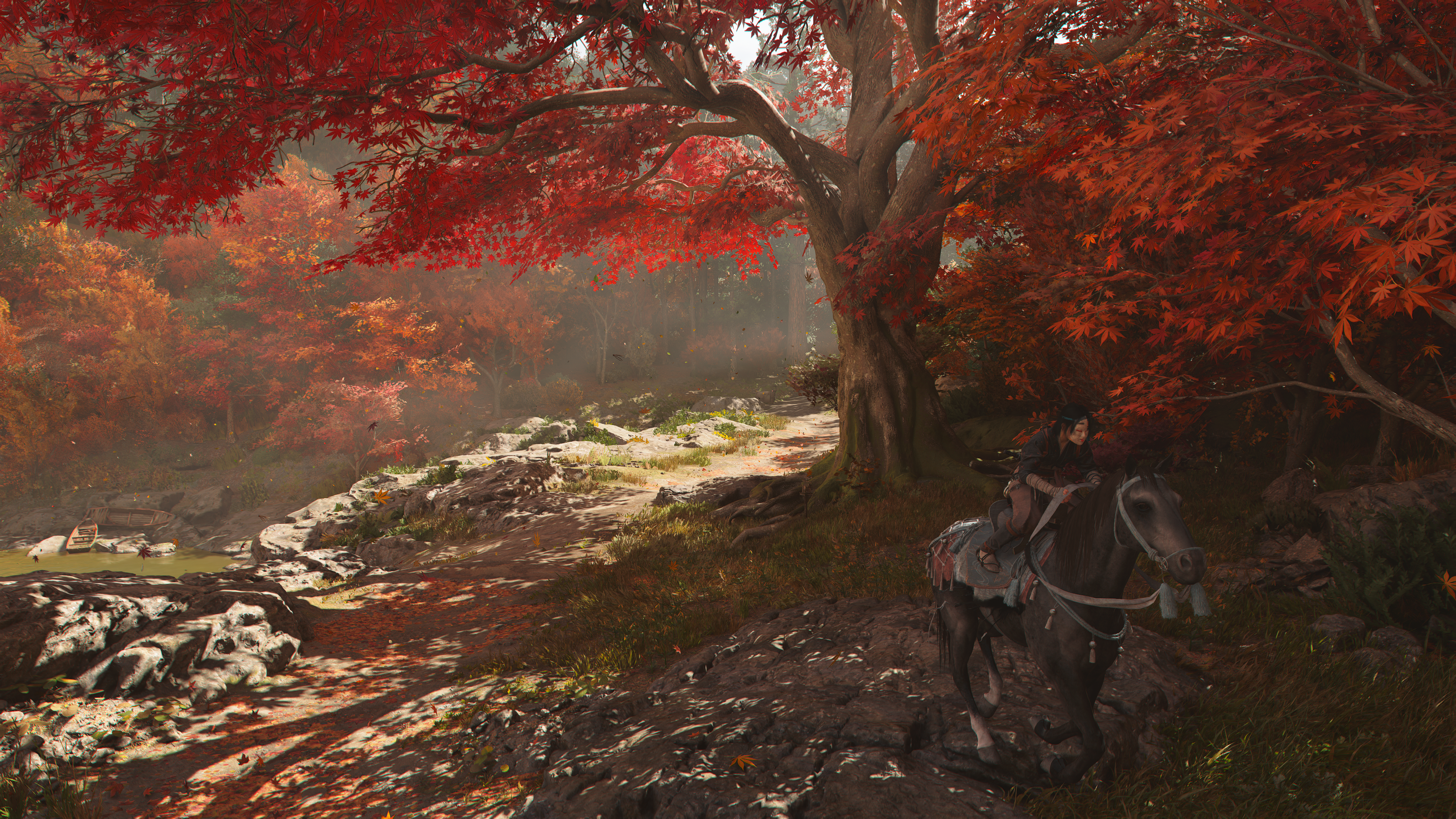 A screenshot from Assassin's Creed Shadows depicting a fall landscape.