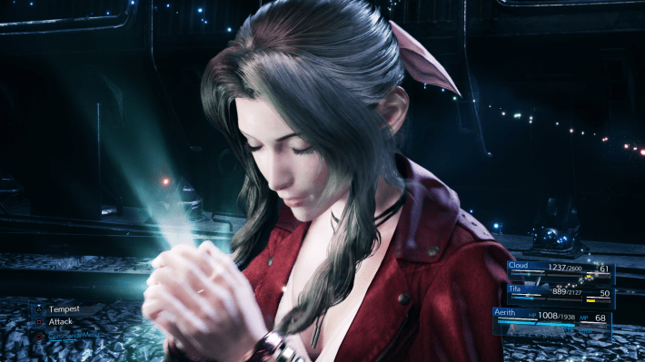 A screenshot of Aerith from final fantasy vii remake