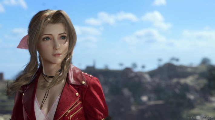 A screenshot of Aerith from final fantasy vii rebirth
