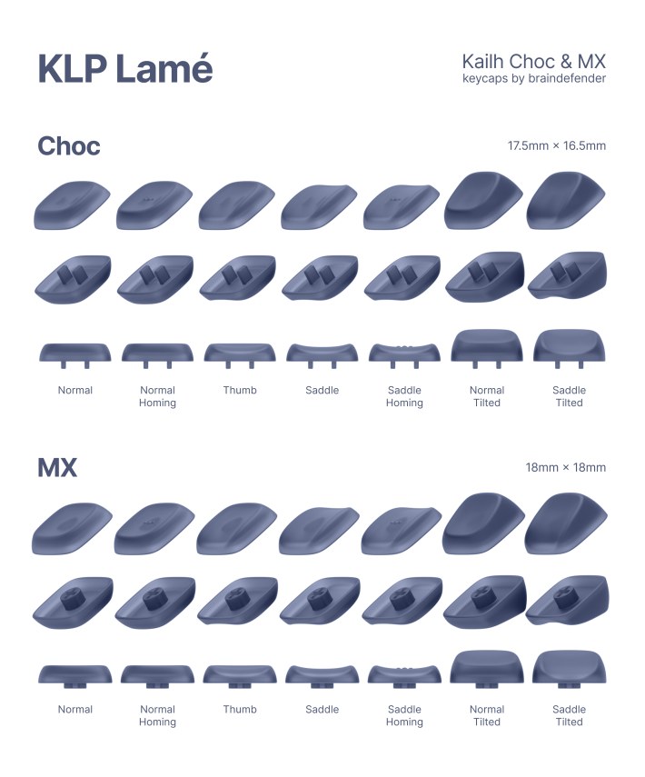 A series of keys laid out in the open source KLP Lamé profile.