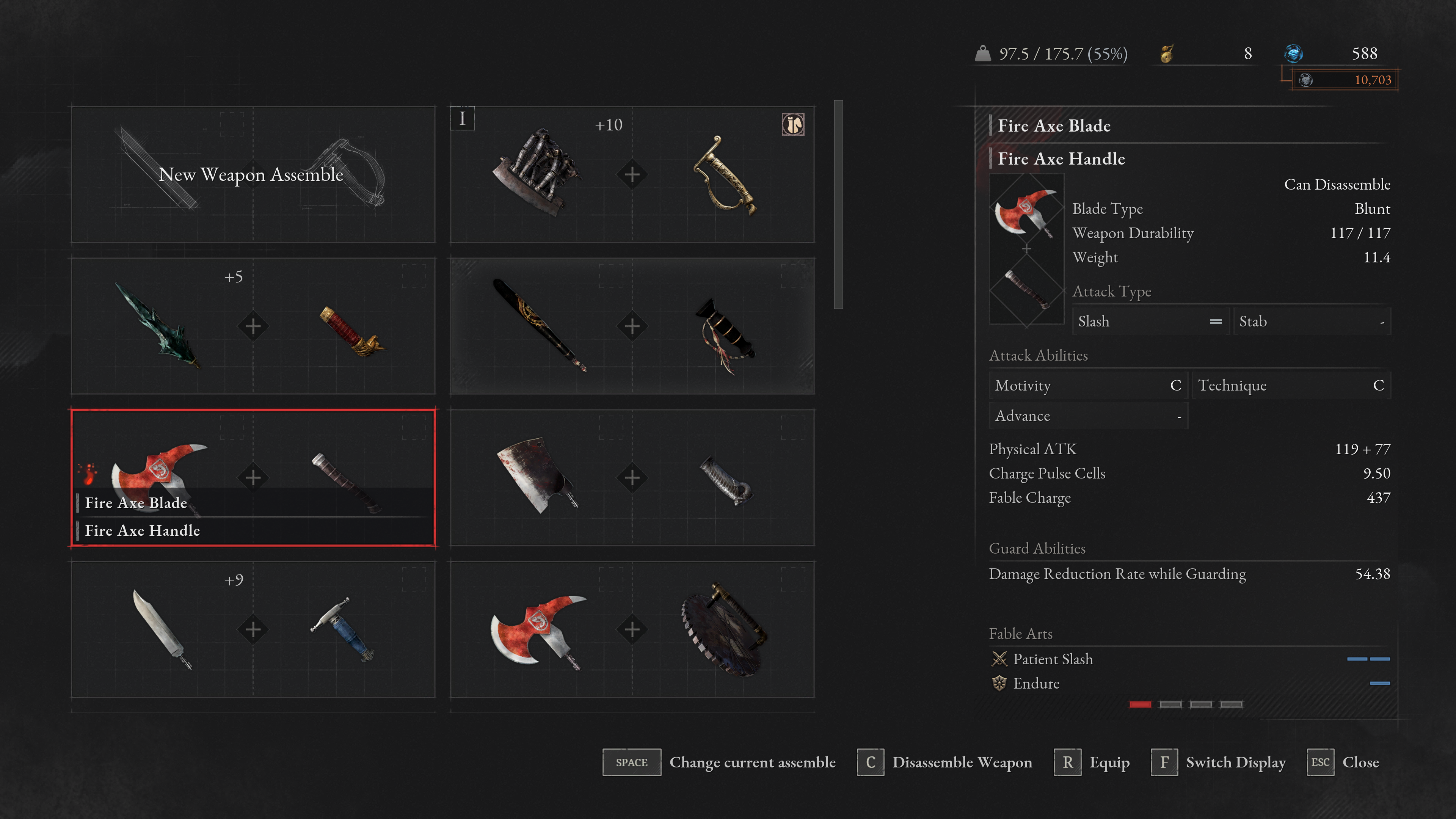 A view of the Weapon Assembly system menu, allowing you to customize different weapons.