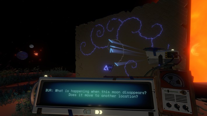 A screenshot from Outer Wilds, a video game about being trapped in a time loop.