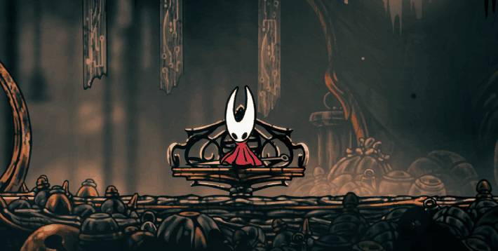 A GIF of hornet crafting tools at a bench.