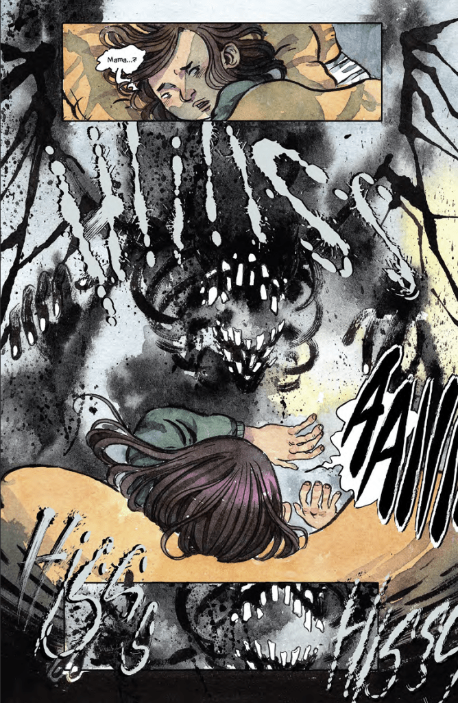 The Author Immortal ink monster attacking sleeping child.