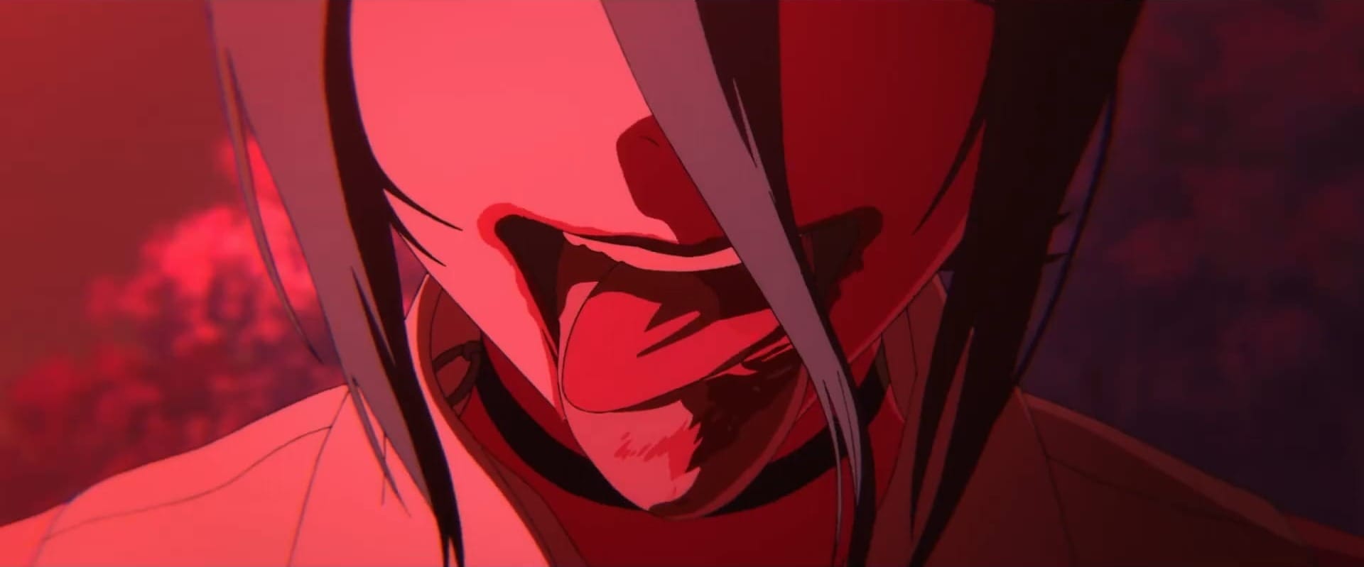 Chainsaw Man – The Movie: Reze Arc still of Reze revealing Denji's bloody tongue in her mouth.