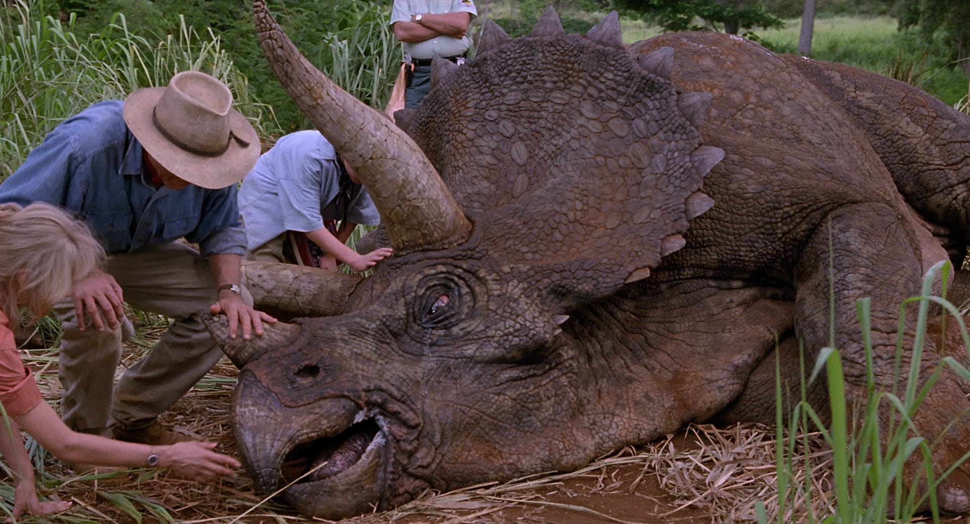 The part with the sick triceratops from Jurassic Park. 