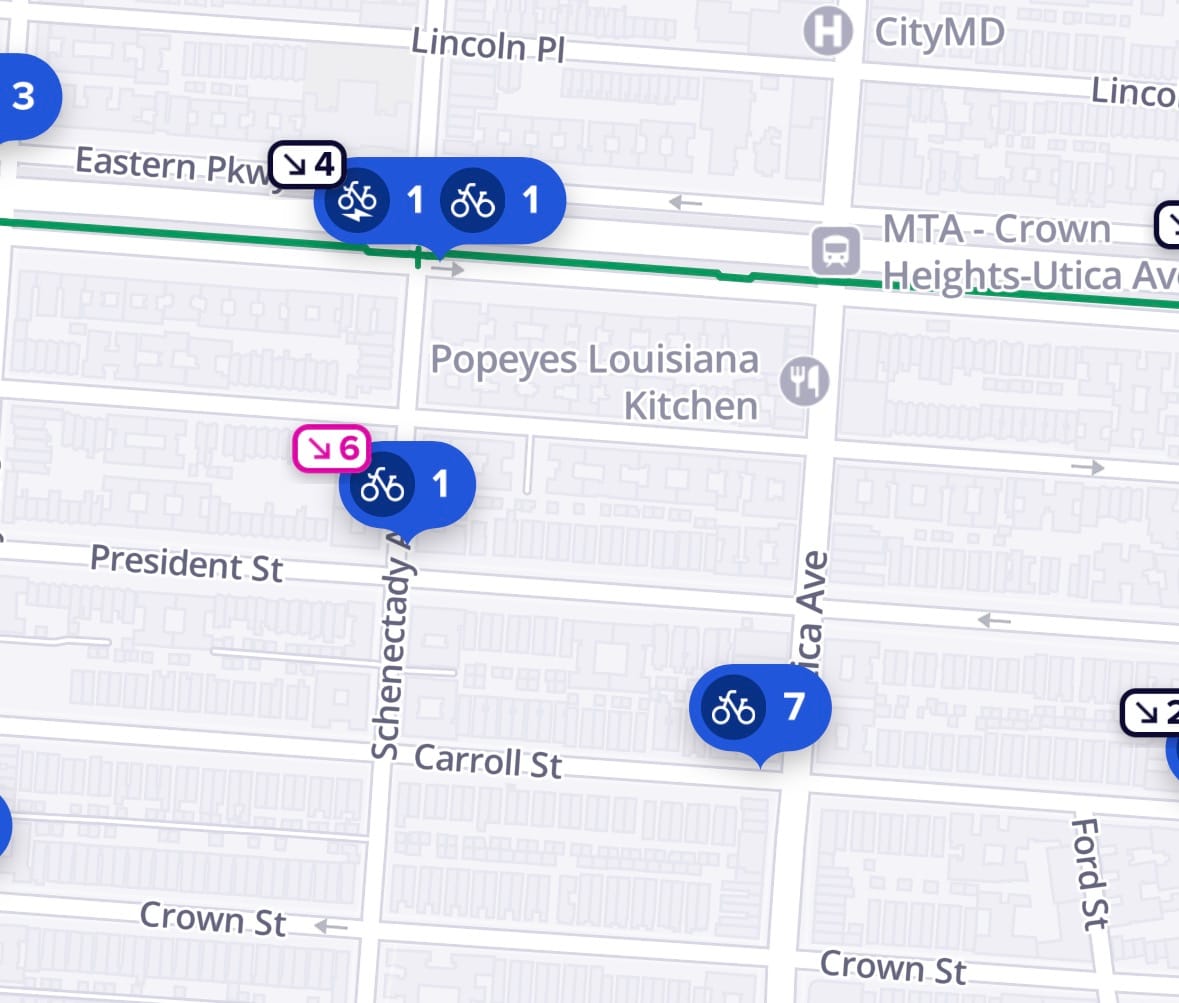 A dock near Crown Heights-Utica Ave and the popeyes that has a negative 6 and a neutral.