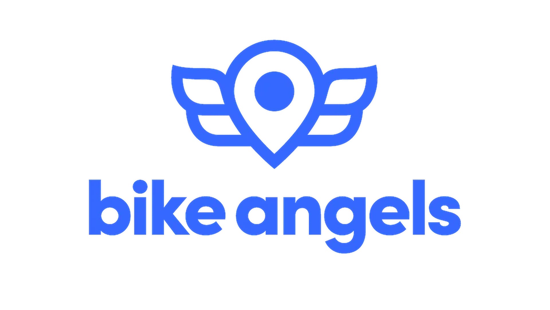 The bike angels logo, blue text and a indicator with wings.