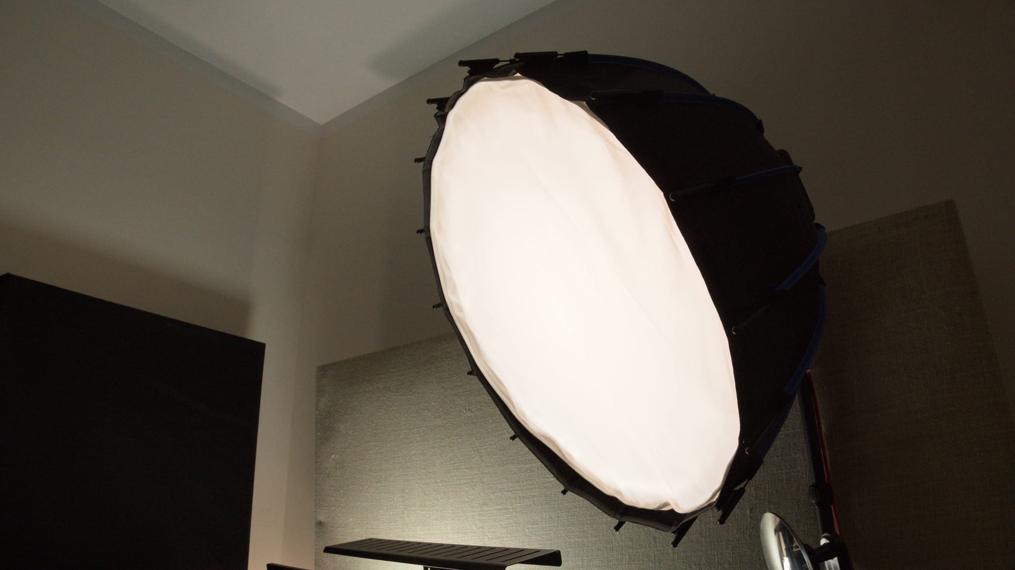 A big bright dome light behind my desk, lit in the back by a ceiling bounce. 