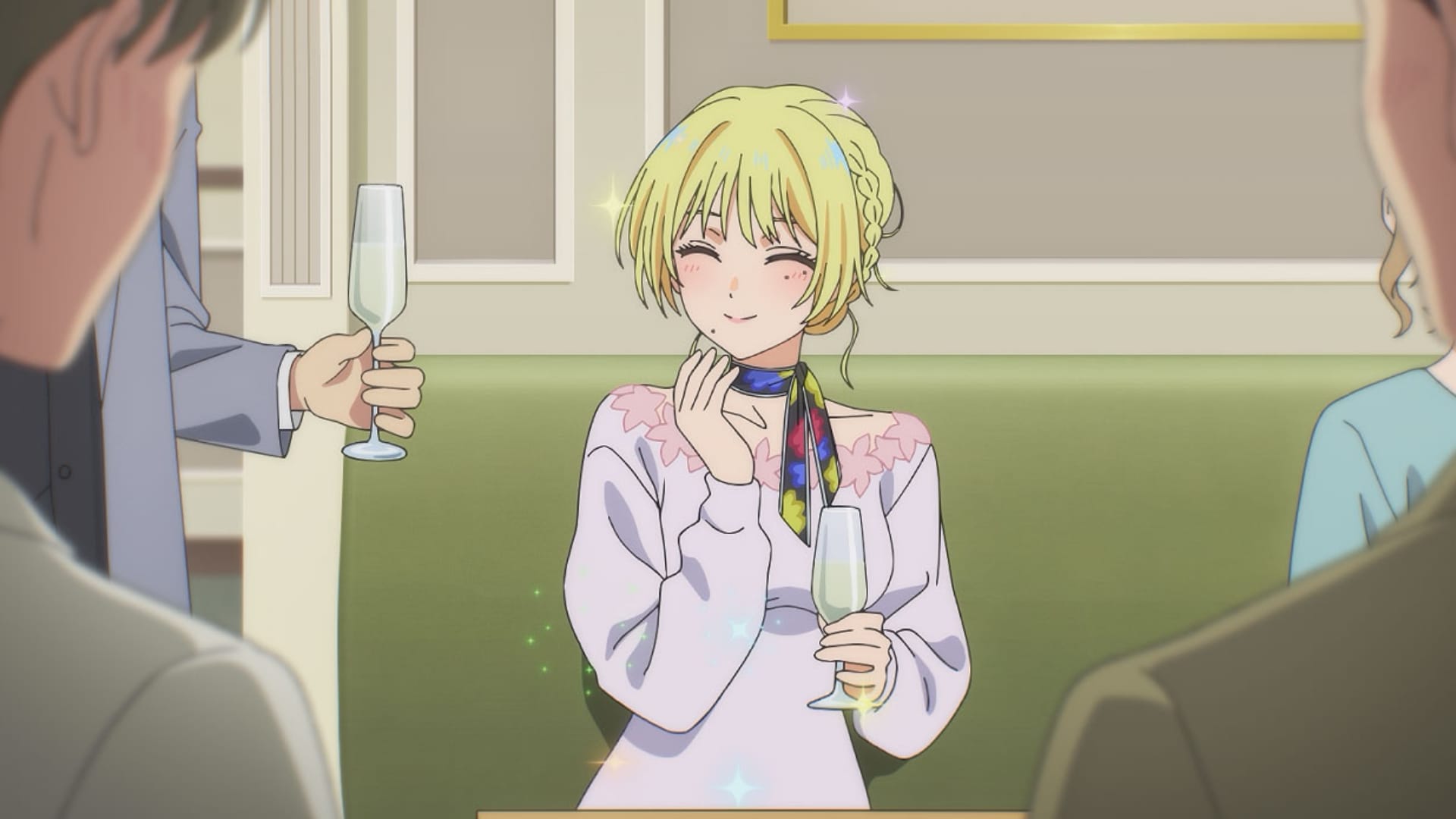 MarriageToxin still of Kinosaki accepting drinks at a bar. 