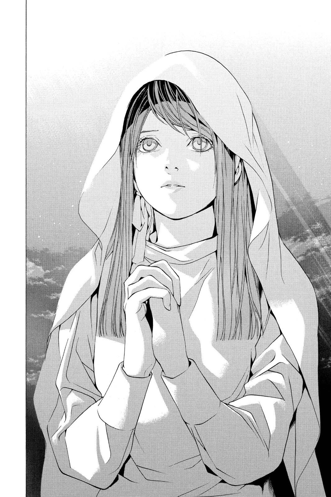 Death Note page of a woman praying to Kira. 