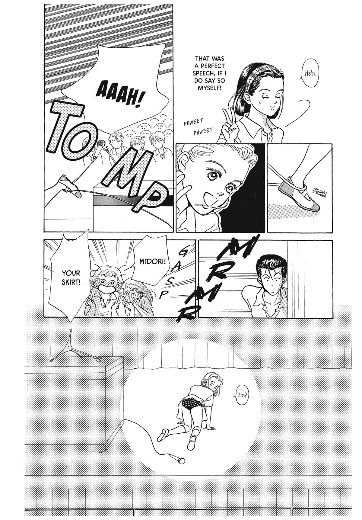 I'm No Angel manga page of Midori tripping in front of her entire school.