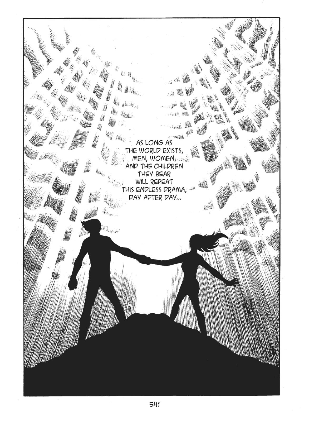 The shadow of a man and a woman standing on a mountain.