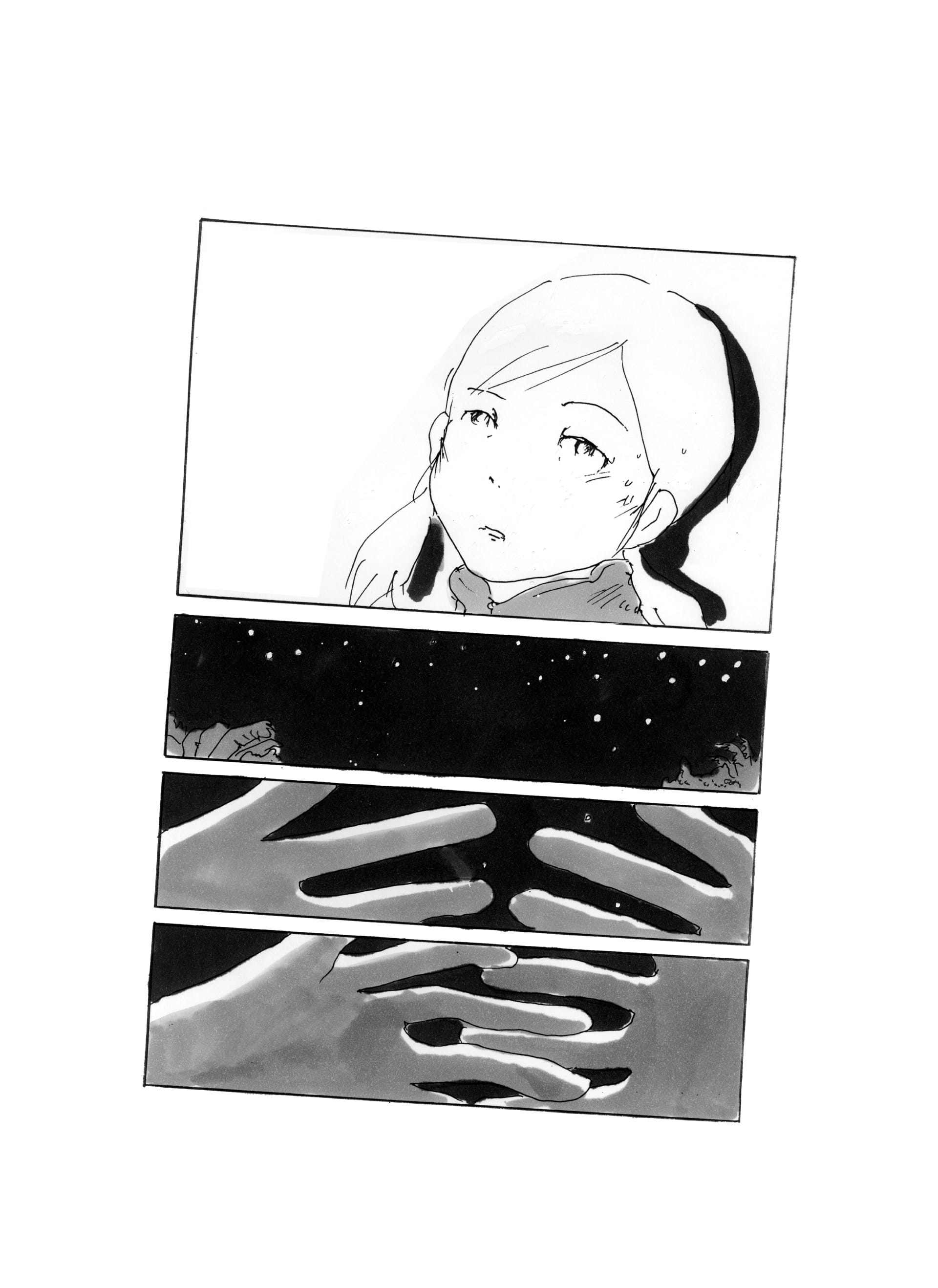 San covering her weary eyes while gazing at the night sky. 