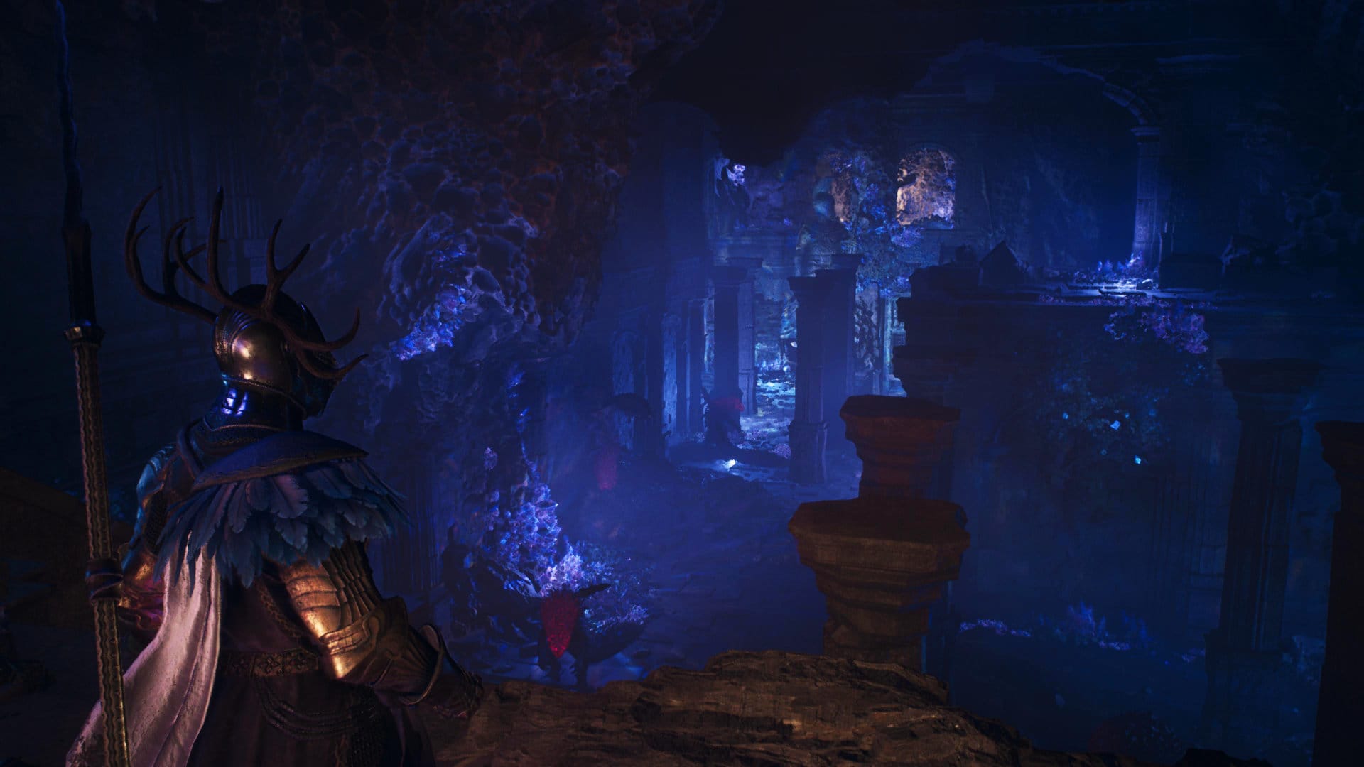 My character looking at a crystal cavern.
