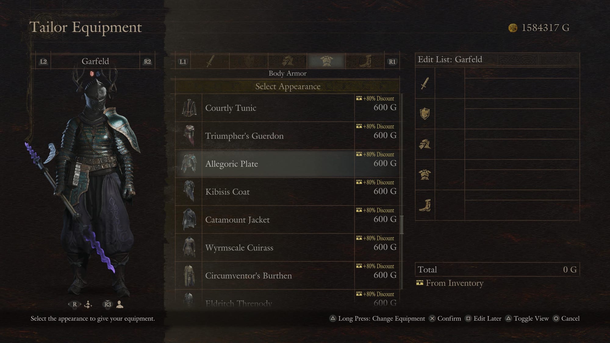 My character in the Tailor Equipment section.