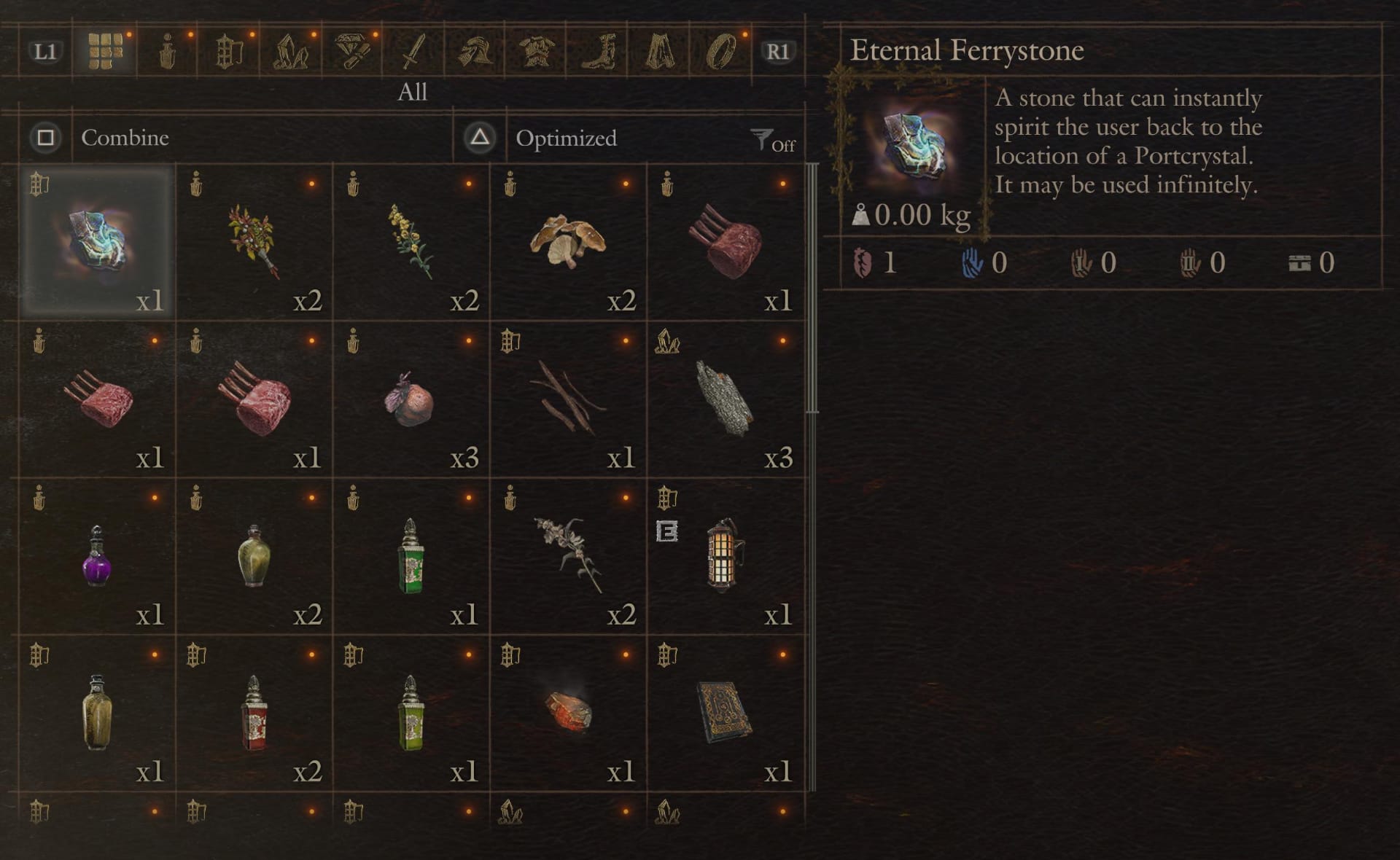 An inventory showing off the Eternal Ferrystone.
