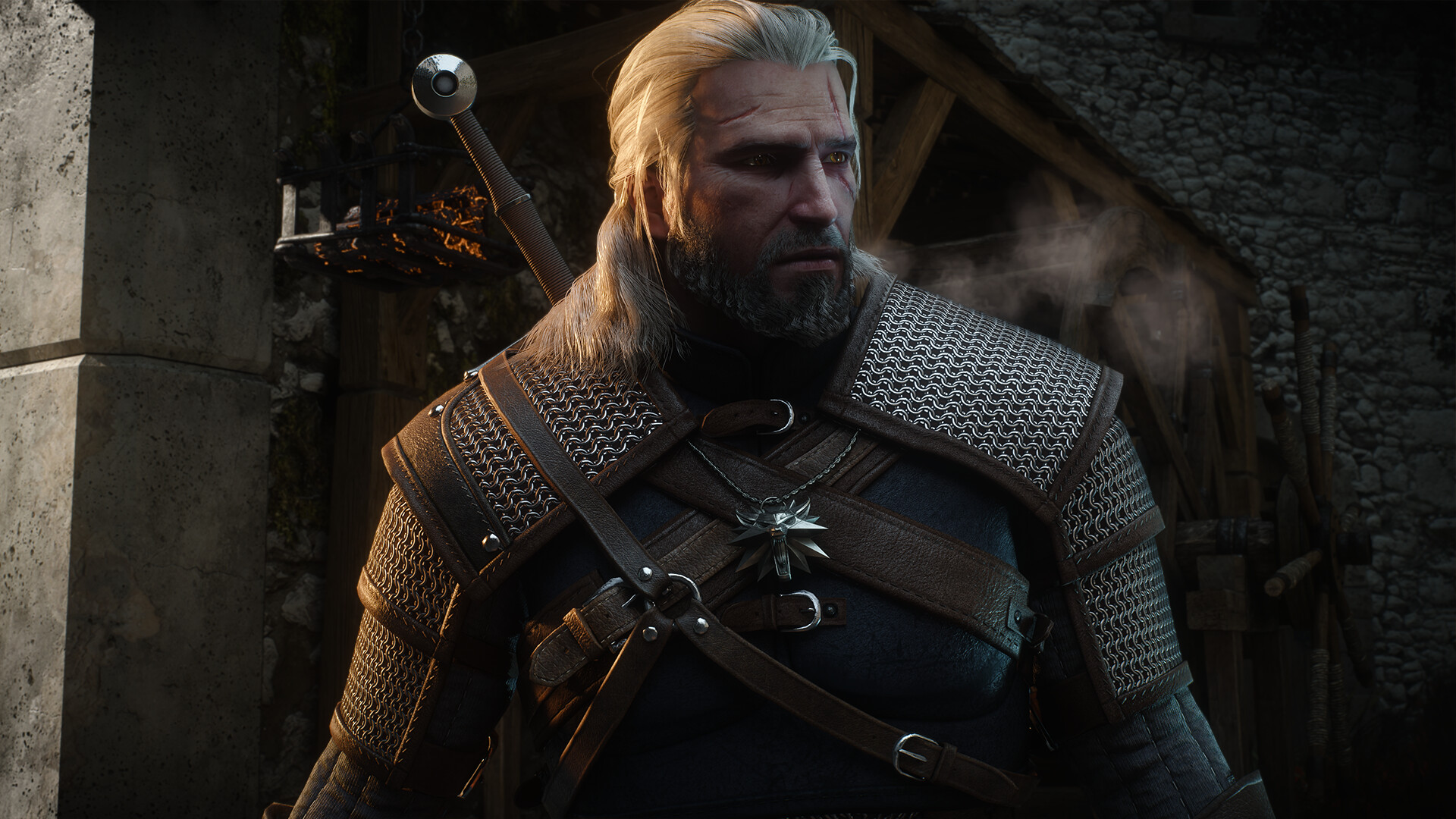 The Witcher 3 still of Geralt.