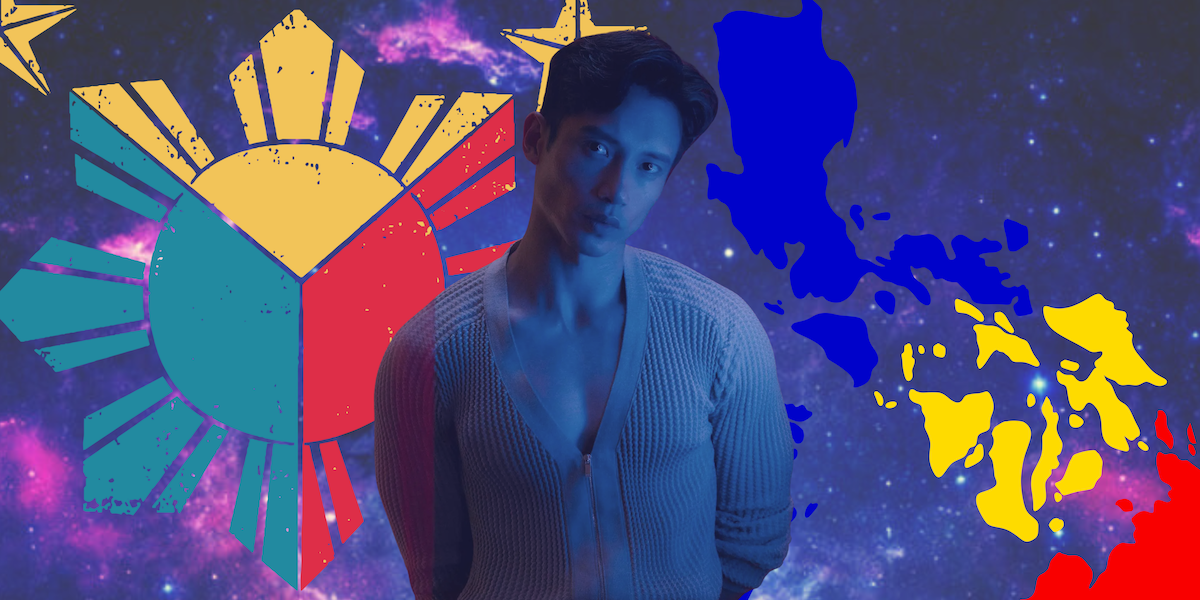 Manny Jancito dreamcast as Tomas R. Cruz, against a space background with the Filipino flag star and islands right behind him in red, blue, and yellow. 