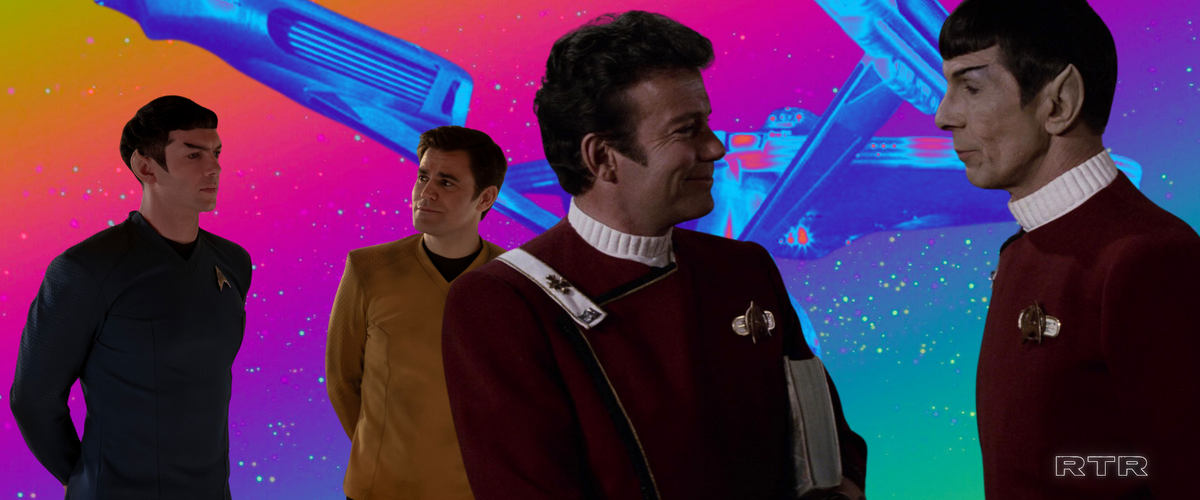 Kirk and Spock at the beginning of their relationship and them when their older after years of adventures together. 