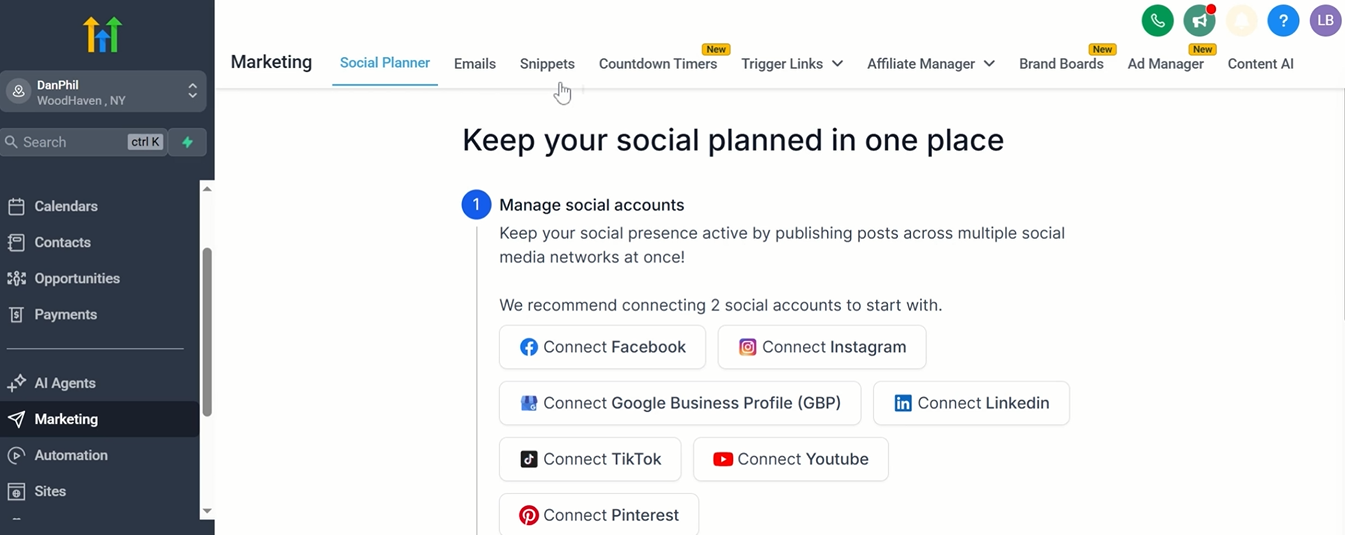 GHL social media planner feature