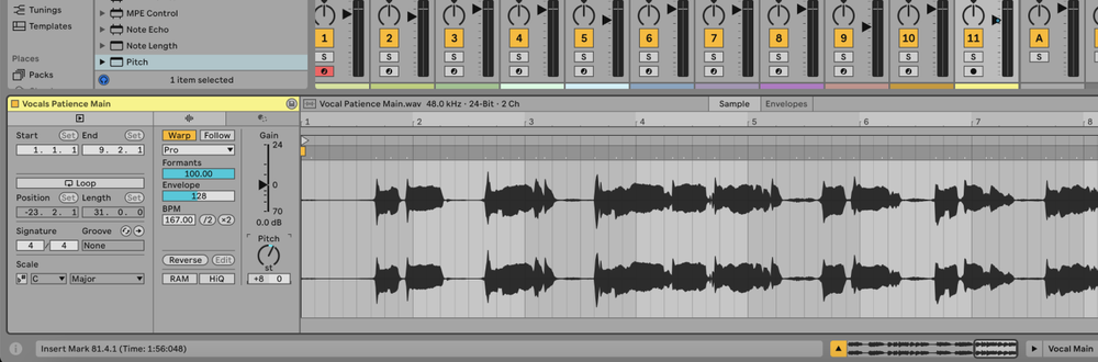 Pitch shifting an Audio clip with the Warp Complex Pro setting