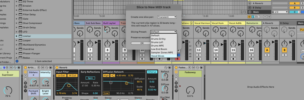 Slice to New MIDI track options