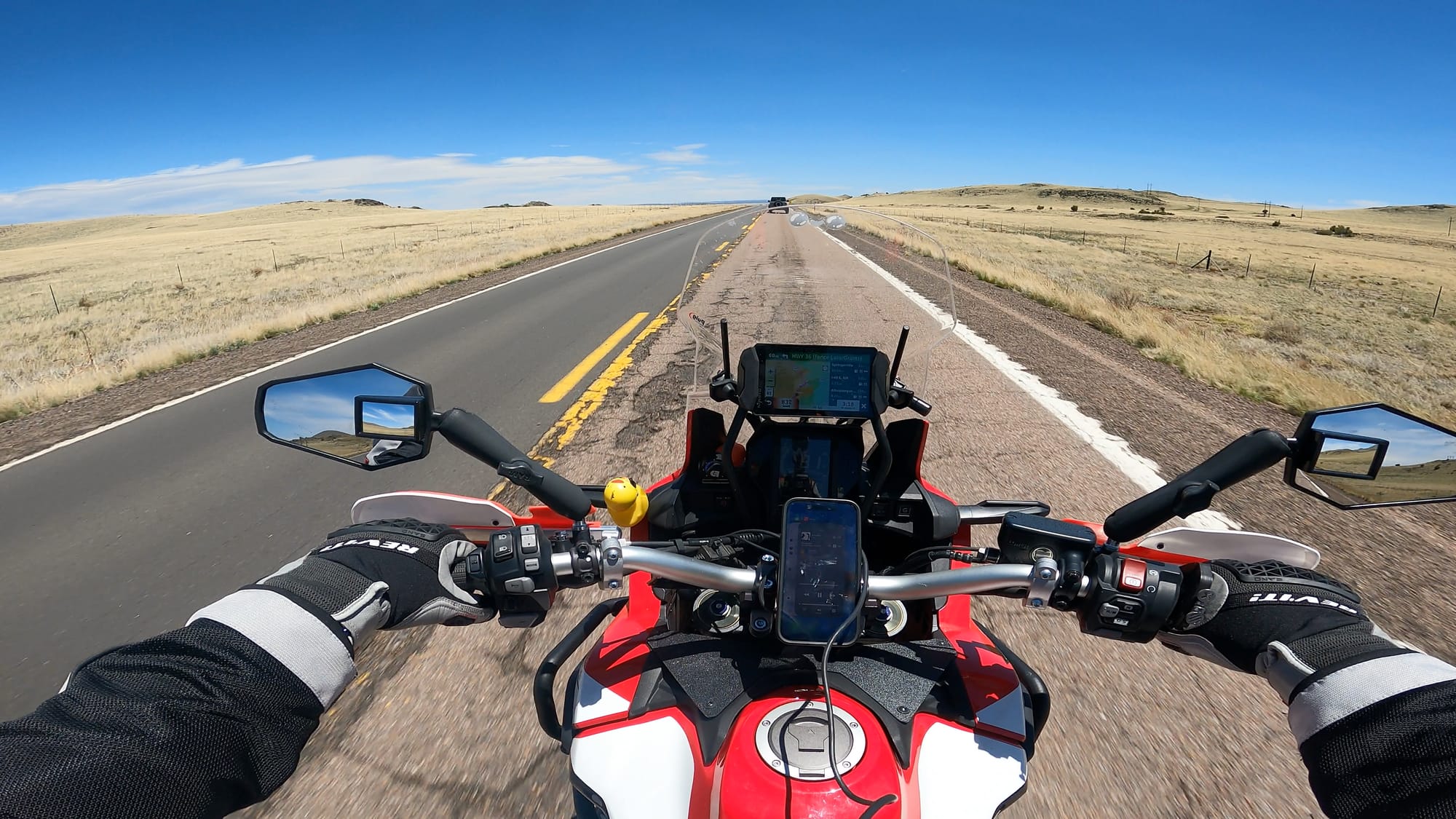 A capture from my GoPro as I was riding of the badly deteriorated roads in New Mexico