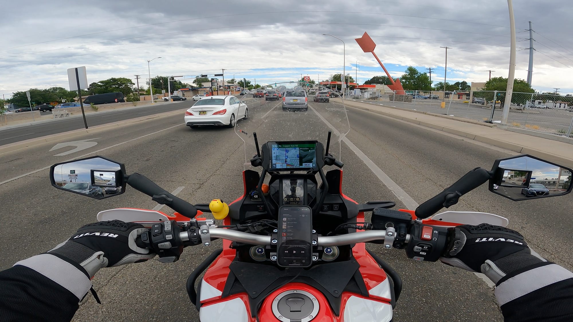 A capture from my GoPro of the New Mexico 'Giant Red Arrow' landmark as I rode past it