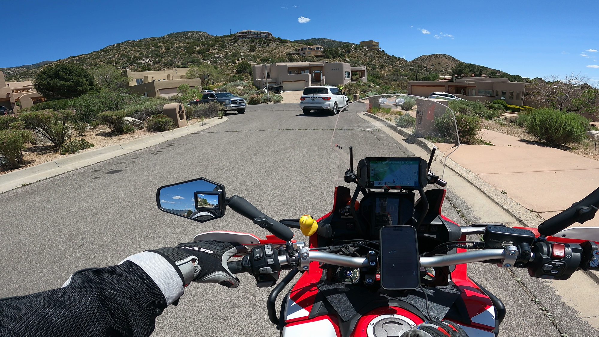 A snapshot from a GoPro recording of me on my motorcycle stopped in front of the house of Hank Schrader