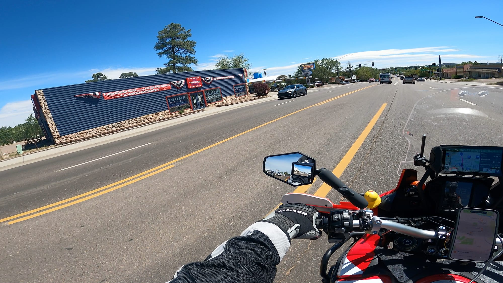A capture from my GoPro of the 'Trumped Store' as I drove past on my motorcycle