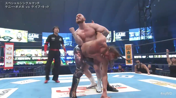 Gabe Kidd puts Kenny Omega in an Inoki-style Abdominal Stretch