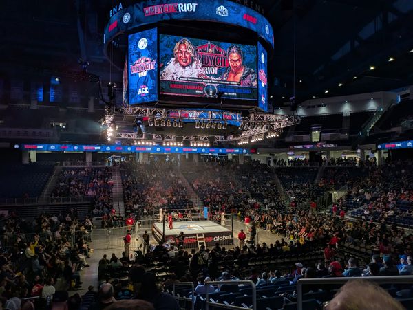 Fans file into the Wintrust Arena before the official start of Windy City Riot.