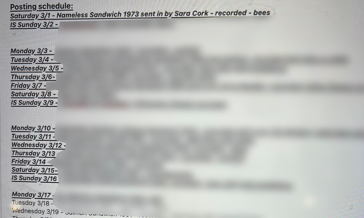 Day 1 of Sandwiches of History: LIVE!