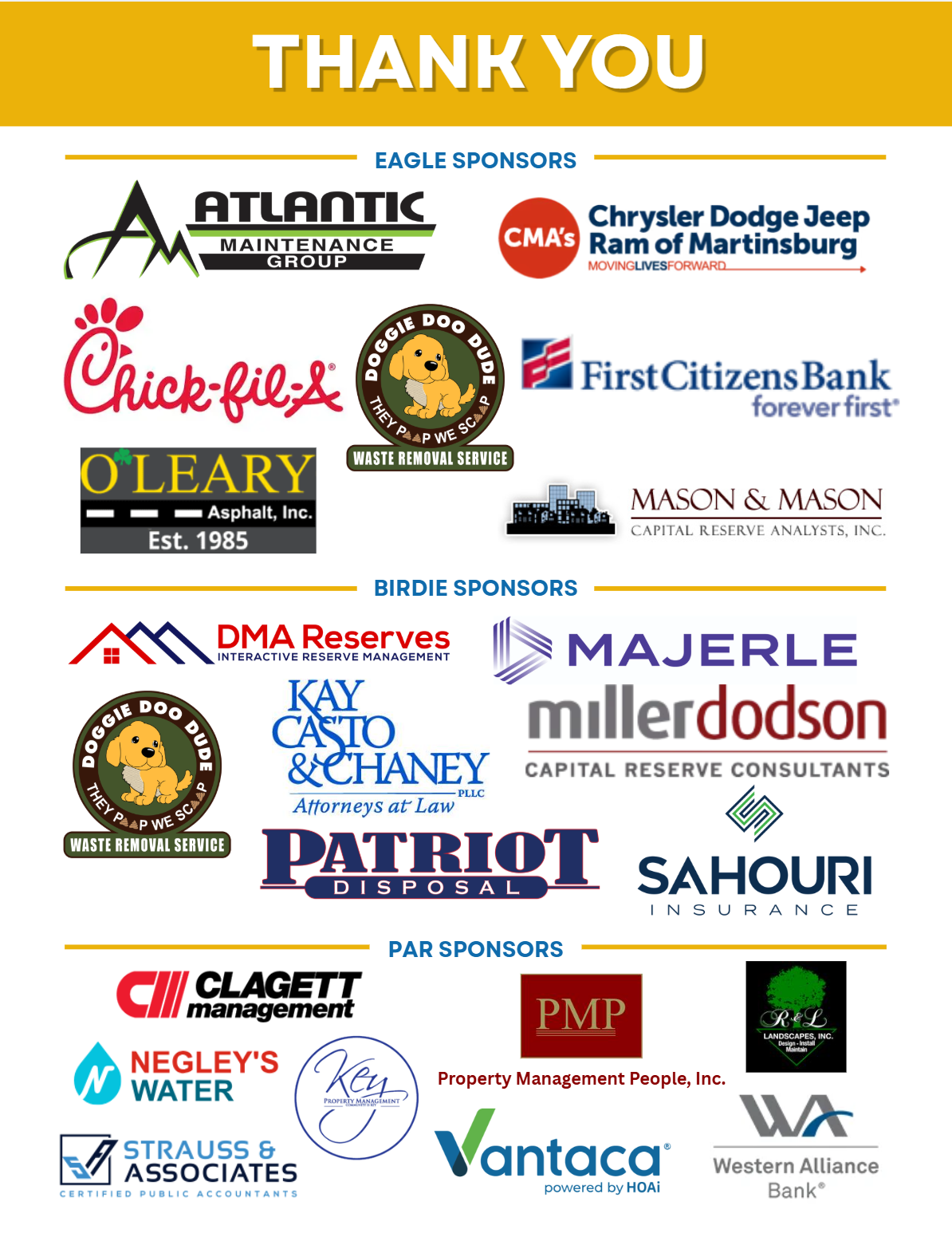 Thank you to the golf tournament sponsors.