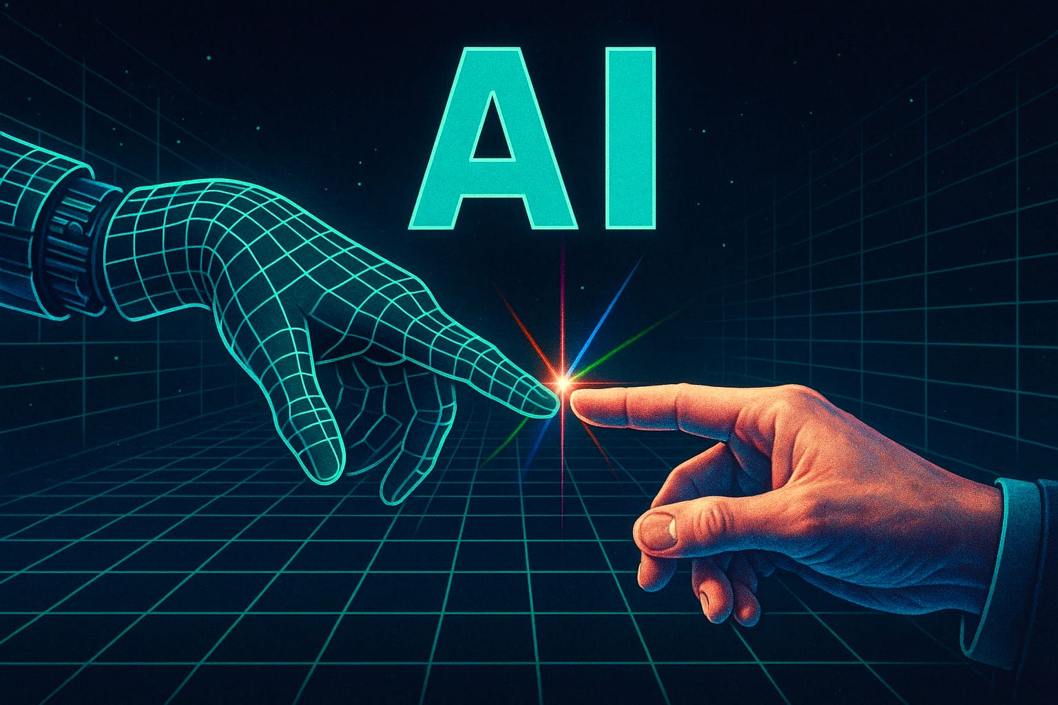 AI and human connection depicting emotional and cognitive interaction between humans and intelligent machines, symbolizing collaboration, trust, and the future of human-AI relationships