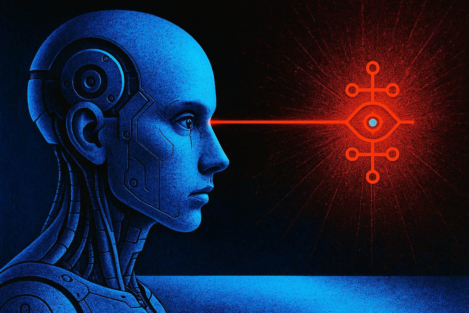 Futuristic AI concept art visualizing human-machine integration, cutting-edge robotics, and the creative future of artificial intelligence