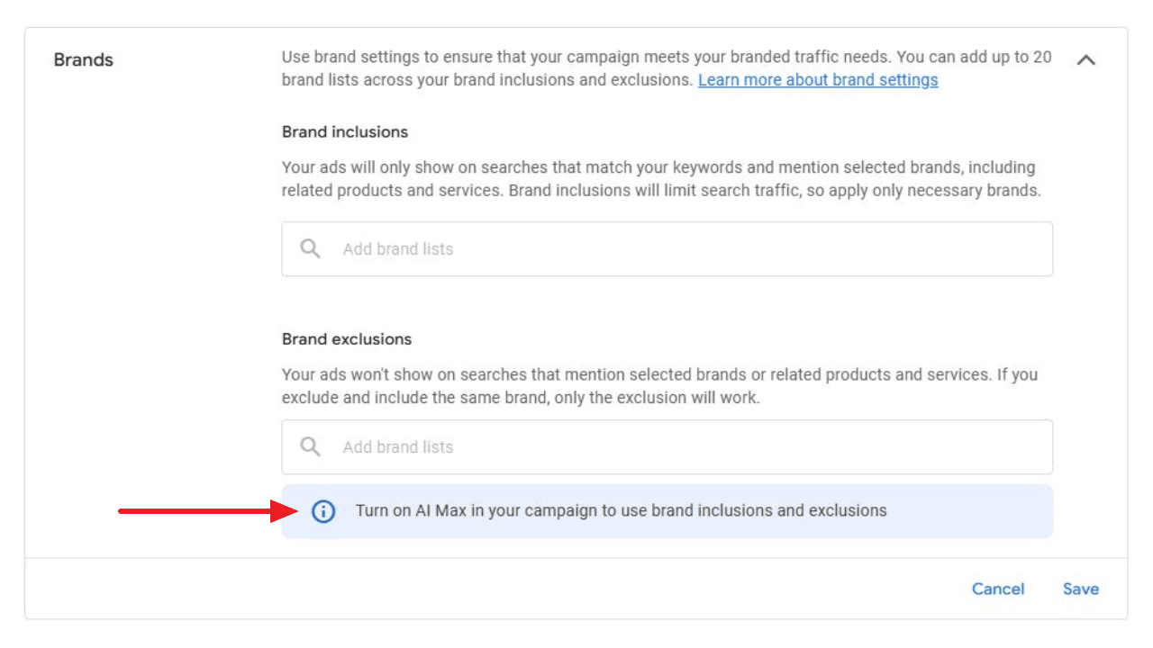 Brand settings in AI Max