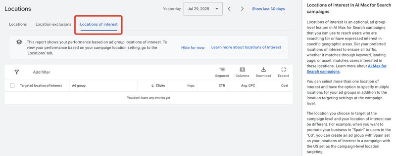 Locations of interest in AI Max