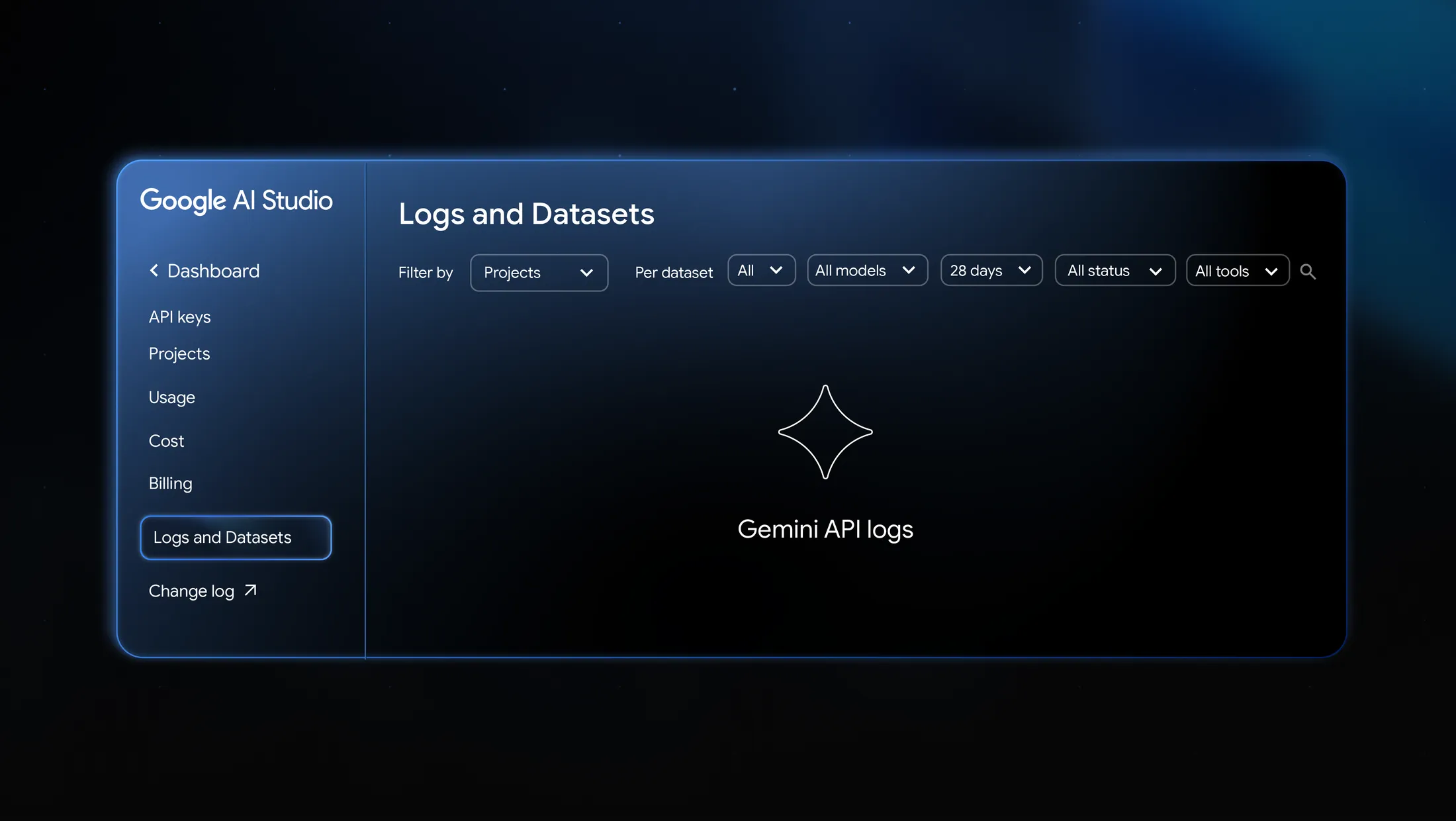 Logs & Datasets in Google AI Studio