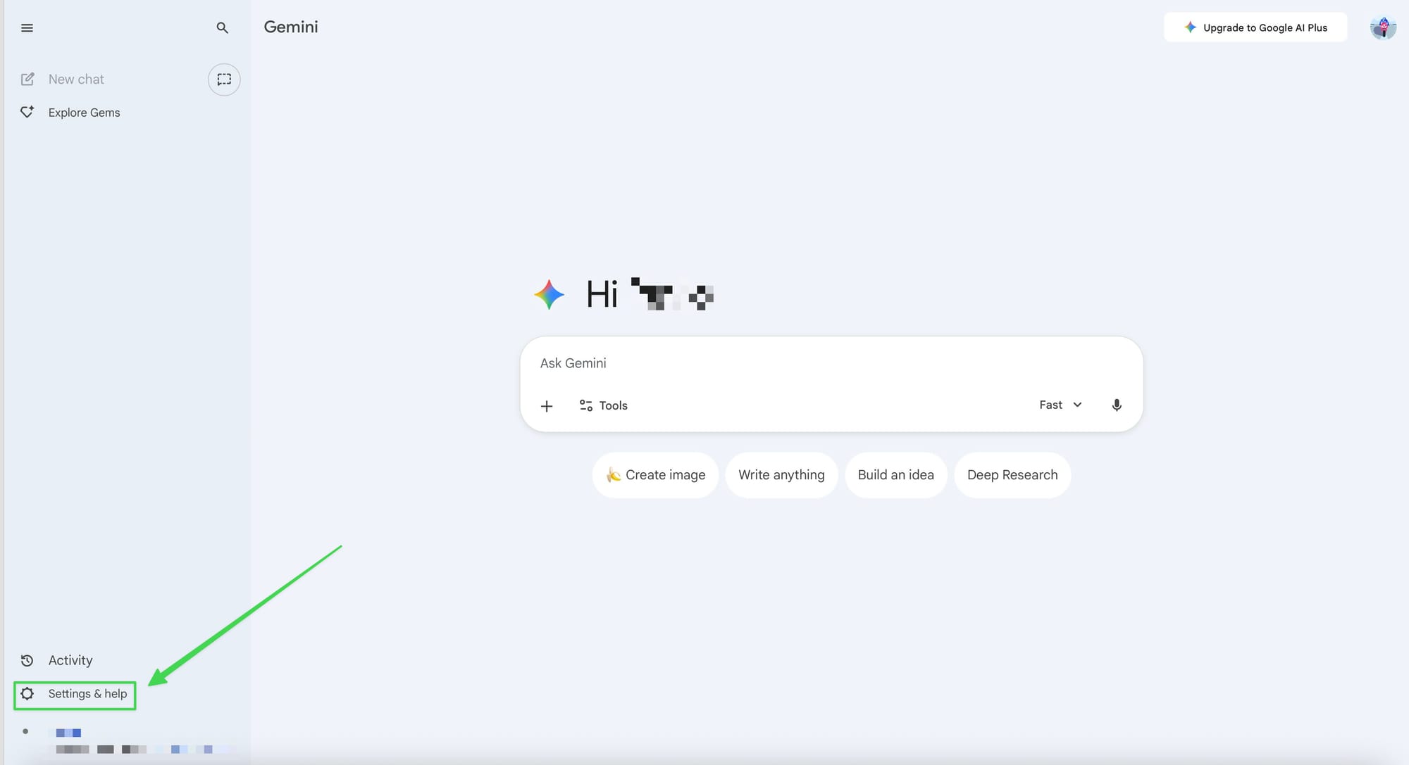 Click to Settings and Help