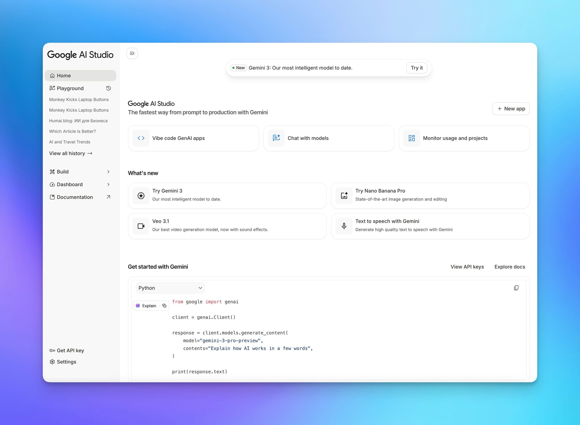 Google AI Studio & Developer Tools