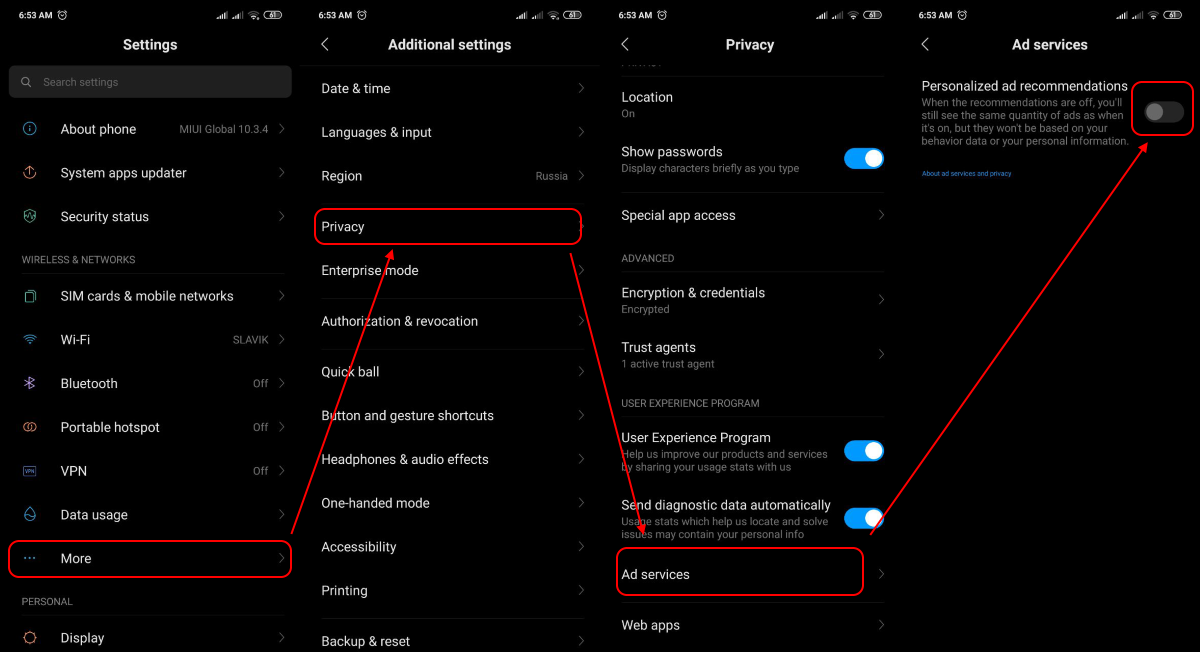 Disabling ads personalization in Xiaomi