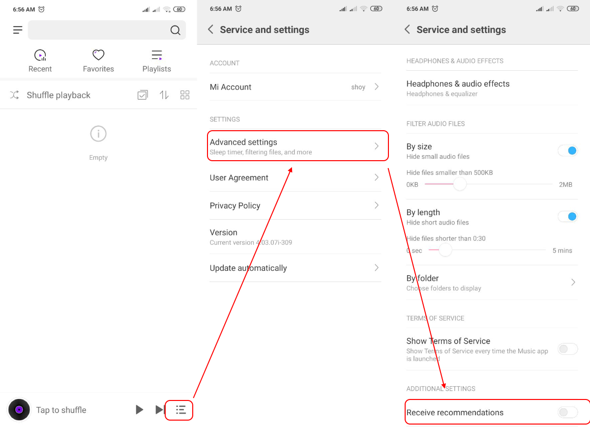 Disabling ads in the Music app in Xiaomi