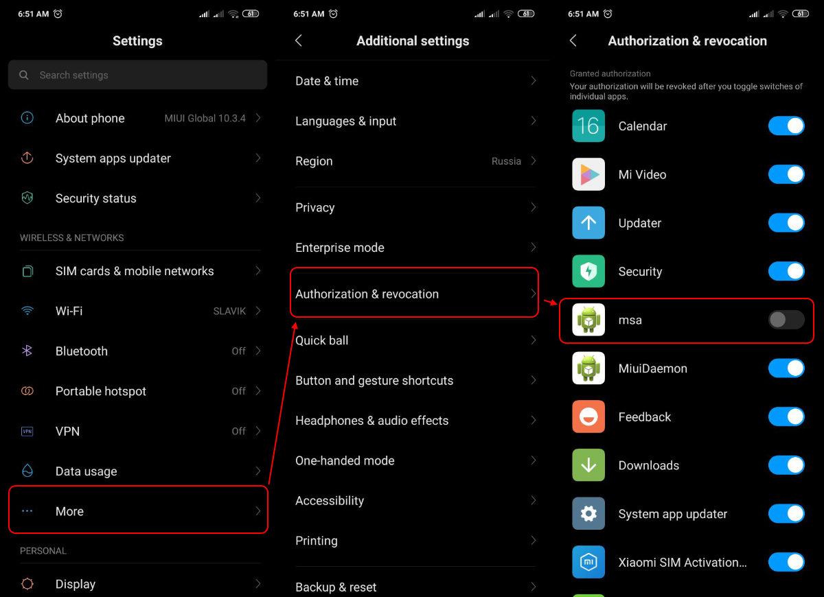 Disable MSA on Xiaomi